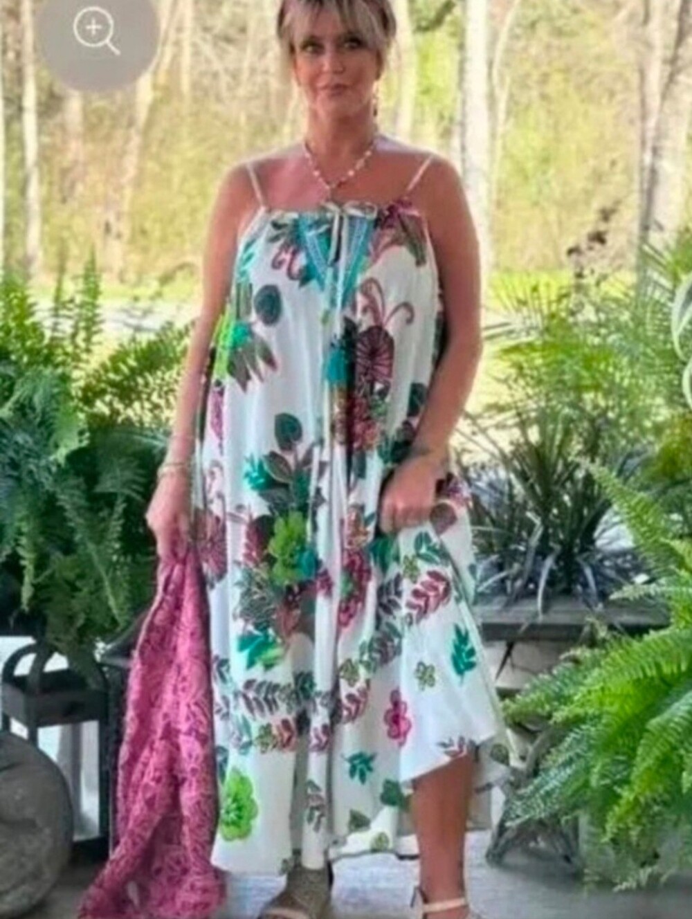 Jaded Gypsy OS Women's White Maxi Dress with Green & Pink Floral Print